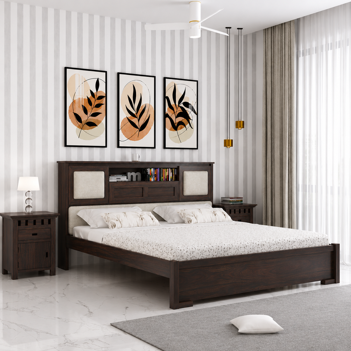 Maharaja Solid Sheesham Wood Bed with Headboard Storage - 3 Years Warranty