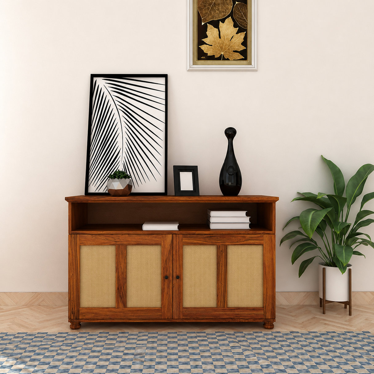 Fusion Cane Solid Sheesham Wood Display Unit/Sideboard - 3 Years Warranty