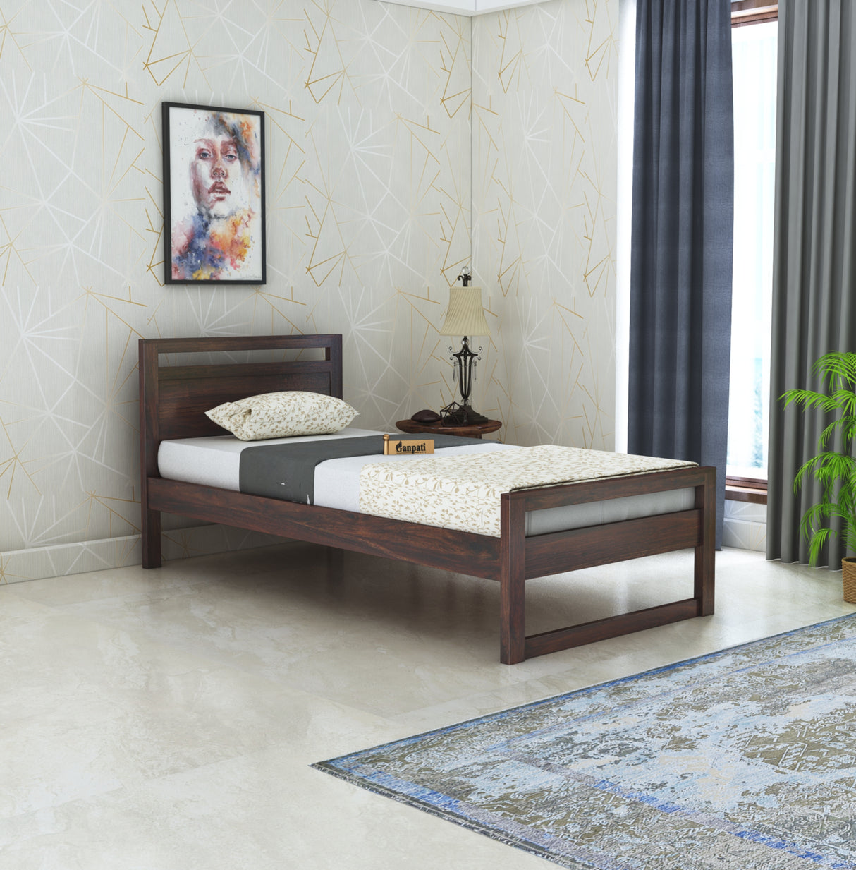Rio Solid Sheesham Wood Single Size Bed (Big) - 3 Years Warranty