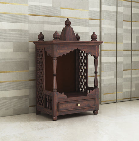 Vinayaka Solid Sheesham Wood Temple/Mandir With One Drawer Storage - 1 Year Warranty