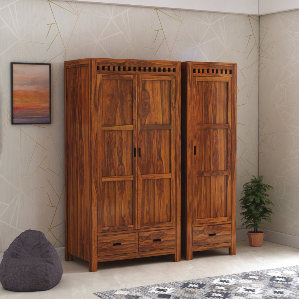 Armania Solid Sheesham Wood Dual Wardrobe/Almirah - 3 Years Warranty