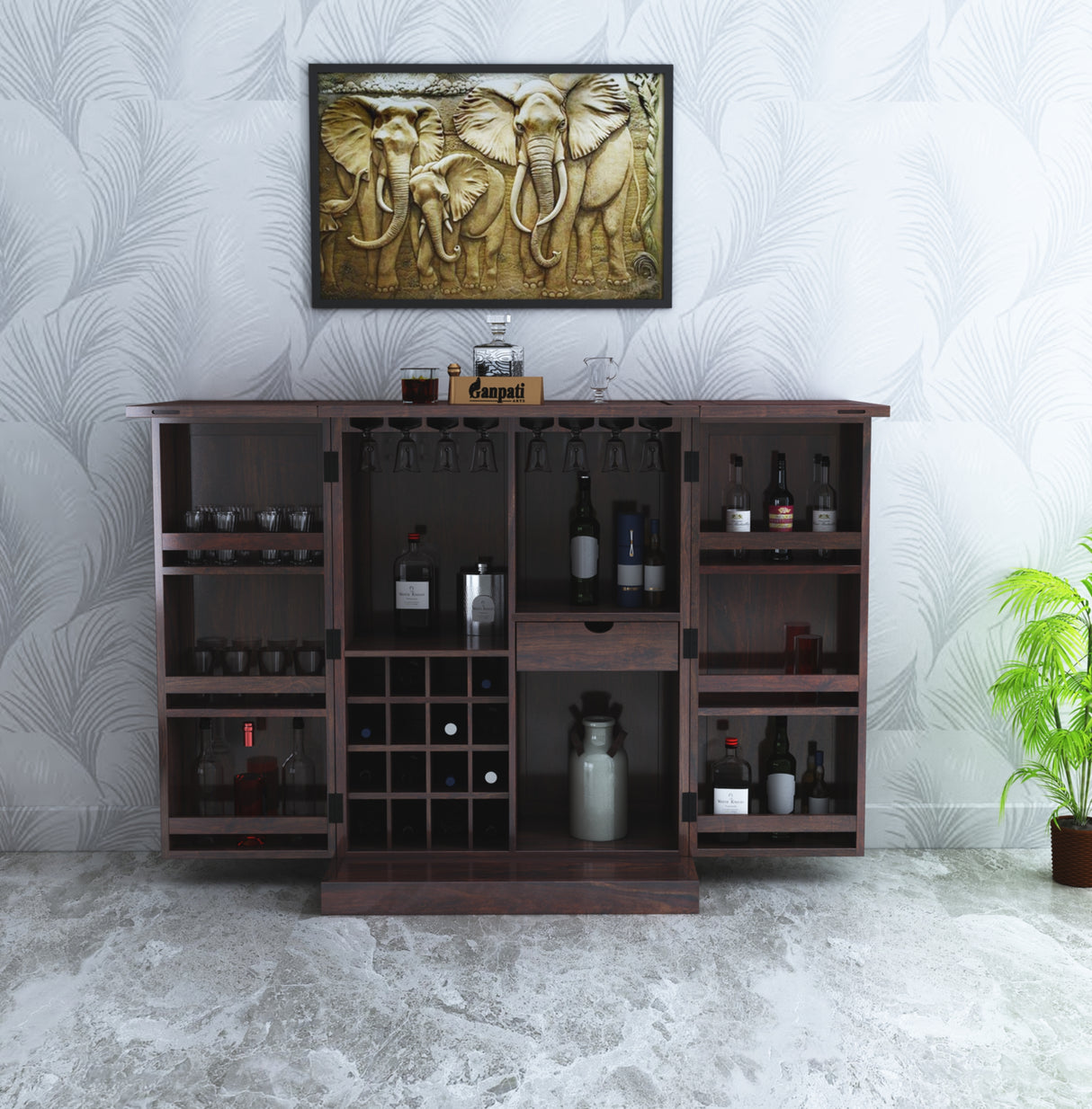 Hawser Solid Sheesham Wood Bar Cabinet - 3 Years Warranty