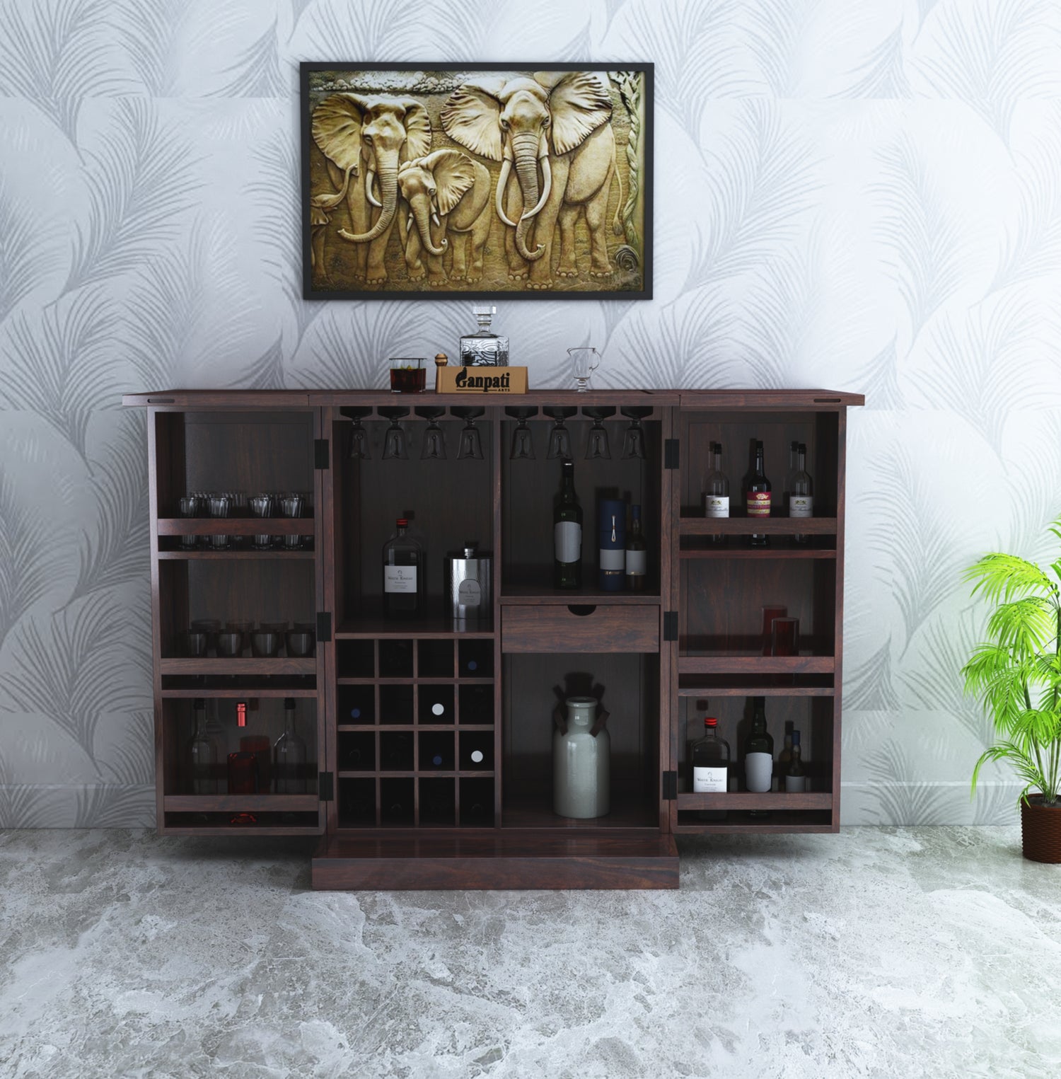 Hawser Solid Sheesham Wood Bar Cabinet - 3 Years Warranty