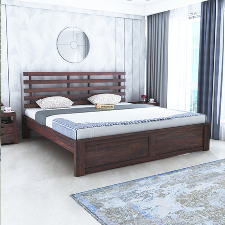 Strap Solid Sheesham Wood Bed Without Storage - 1 Year Warranty