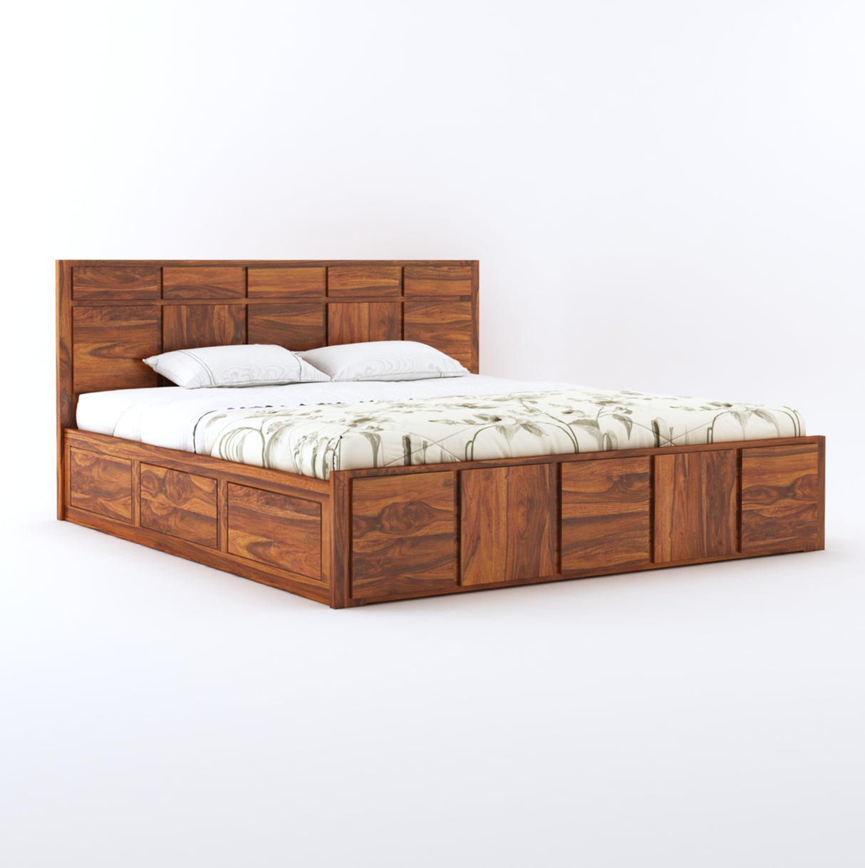 Scott Solid Sheesham Wood Bed With Box Storage - 3 Years Warranty