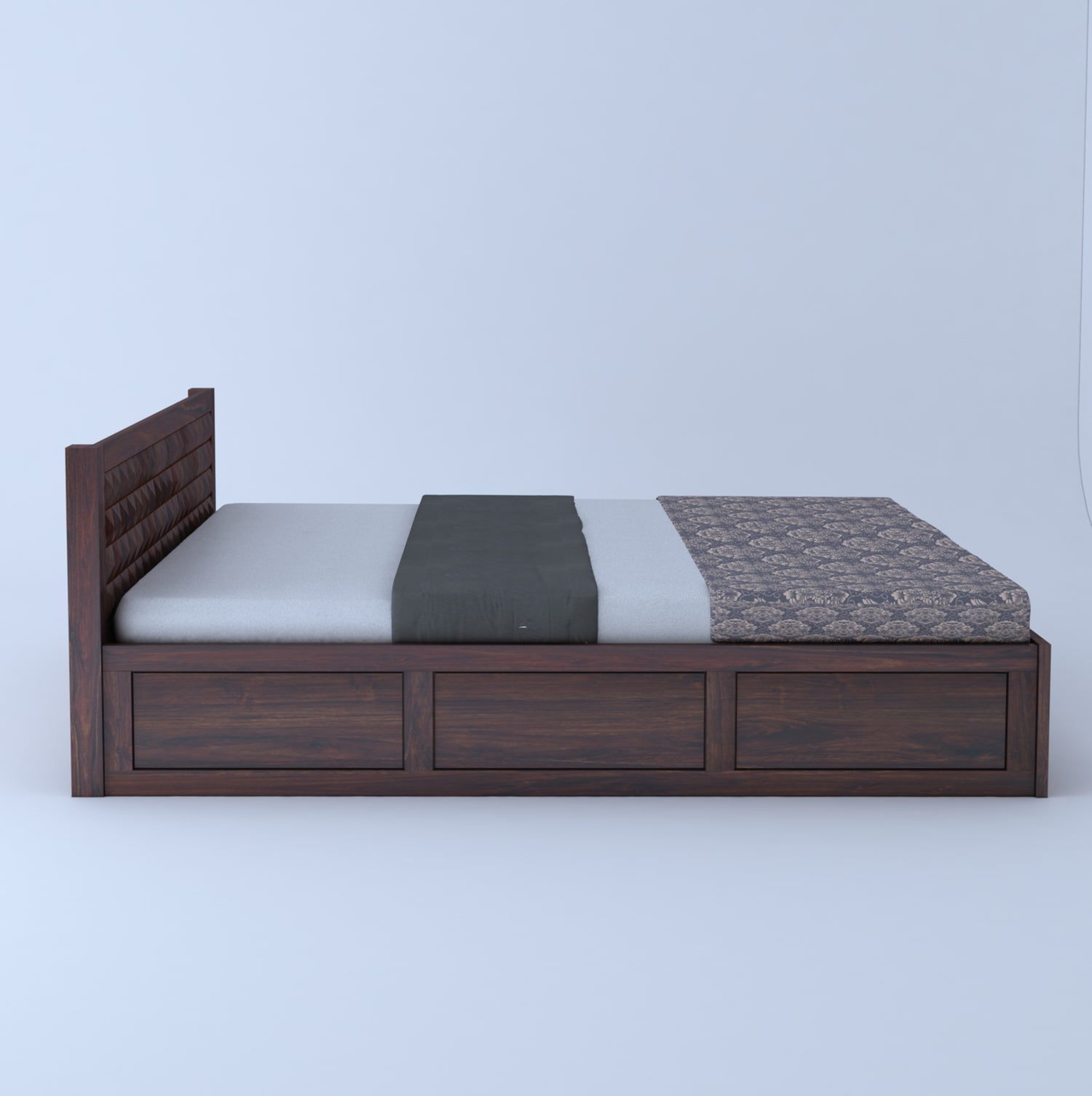 Oslo Diamond Solid Sheesham Wood Hydraulic Storage Bed - 3 Years Warranty
