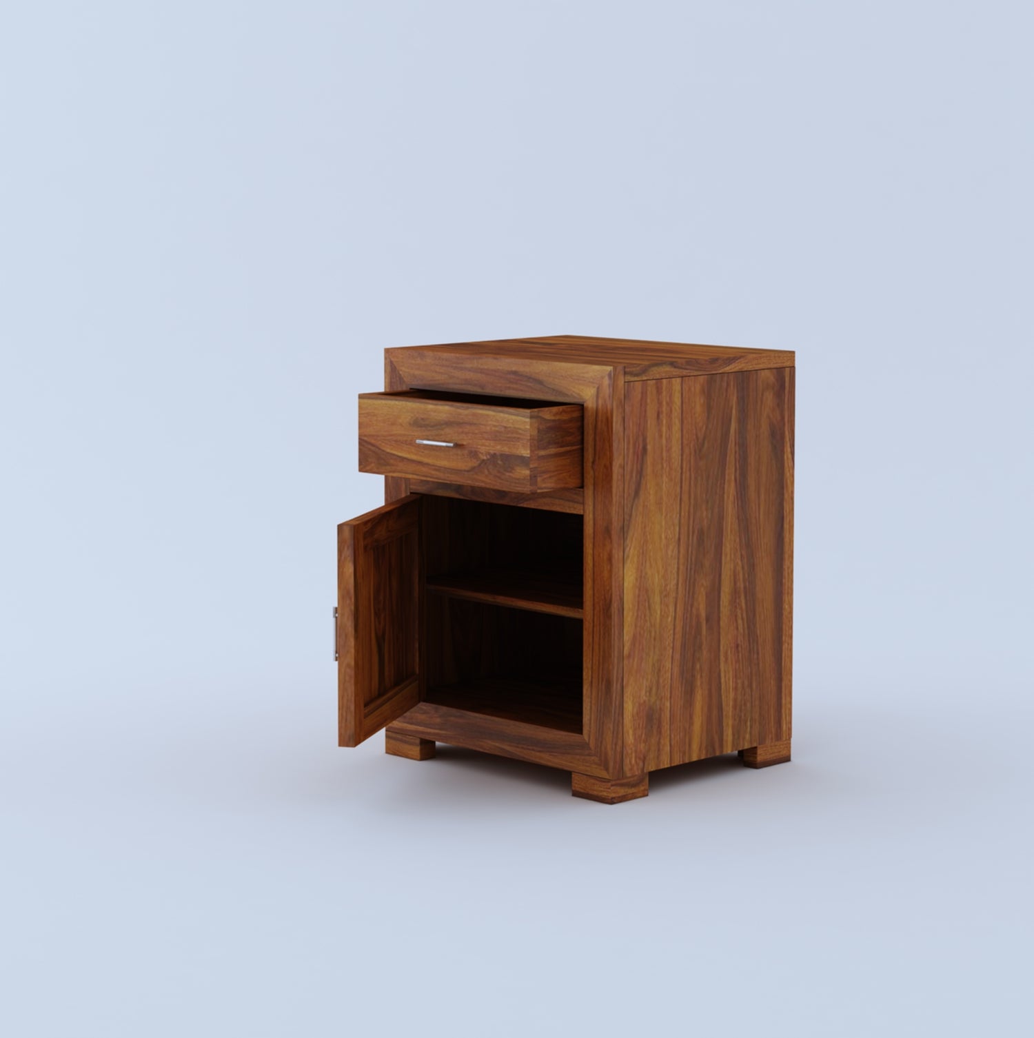 Trace Solid Sheesham Wood Bedside With Drawer and Door Storage - 3 Years Warranty