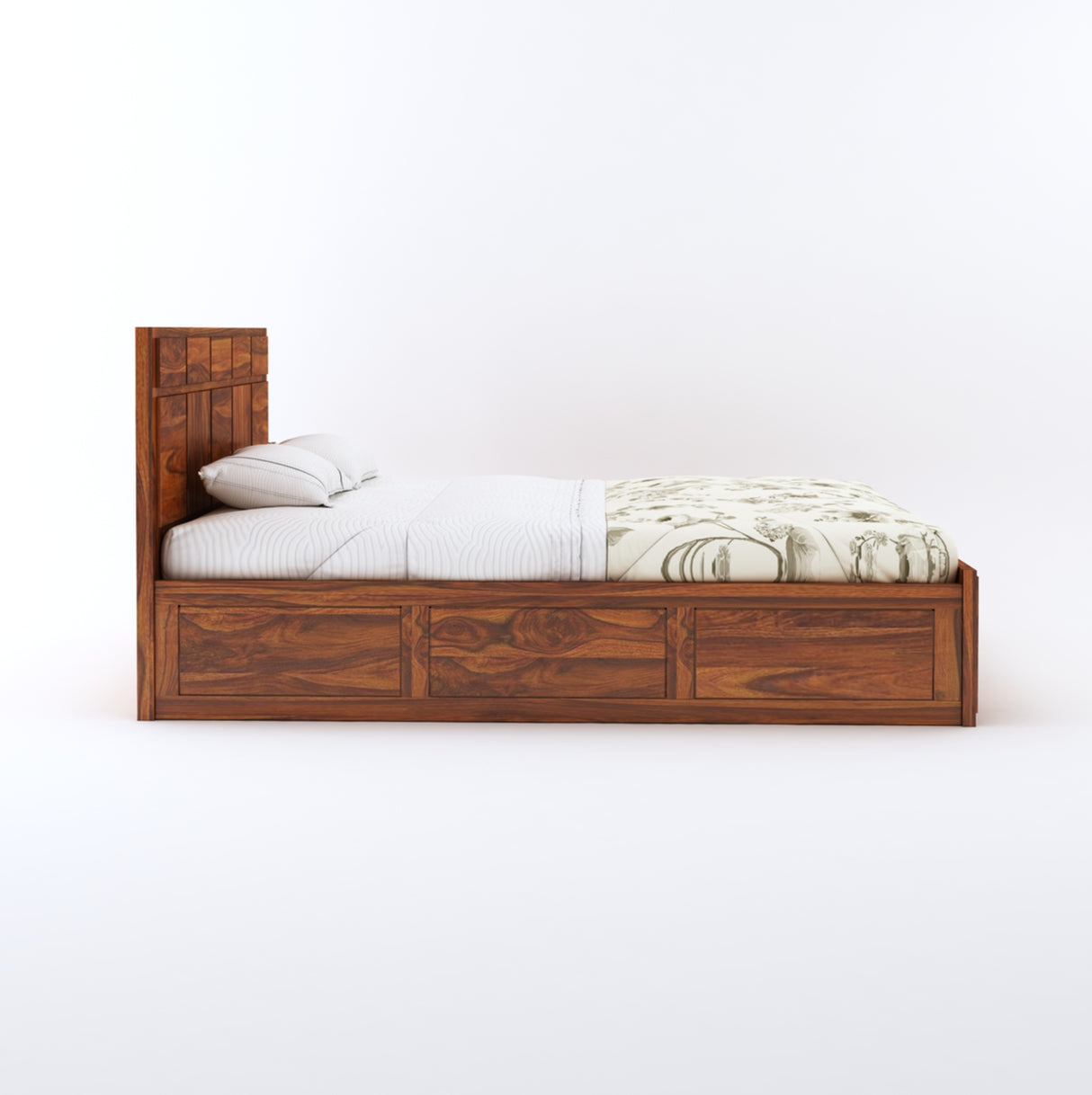 Scott Solid Sheesham Wood Bed With Box Storage - 3 Years Warranty
