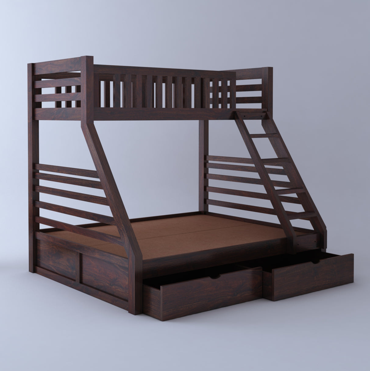 Intalian Solid Sheesham Bunk Bed With Drawer Storage - 3 Years Warranty