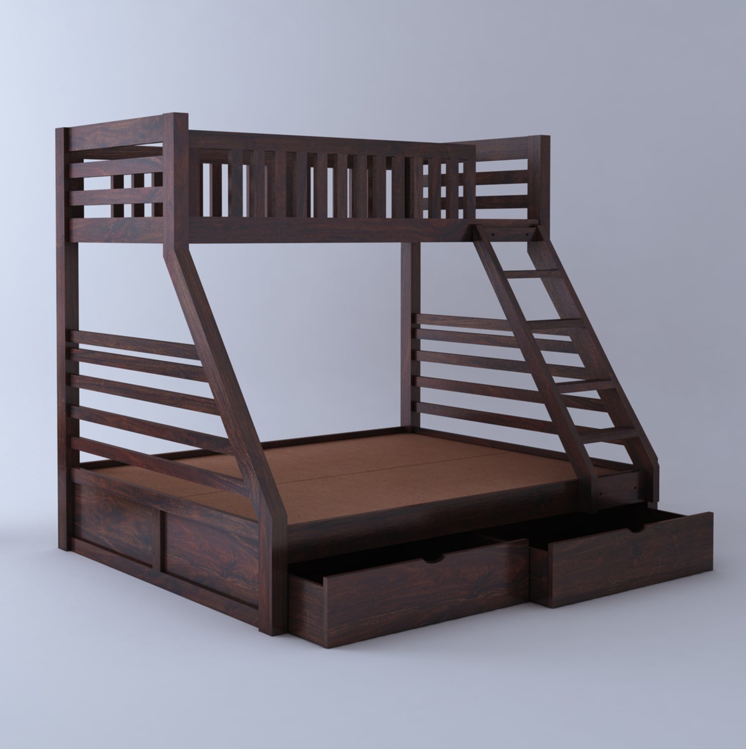 Intalian Solid Sheesham Bunk Bed With Drawer Storage - 3 Years Warranty