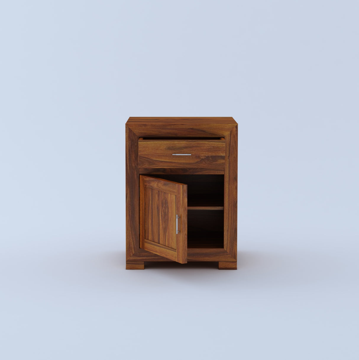 Trace Solid Sheesham Wood Bedside With Drawer and Door Storage - 3 Years Warranty