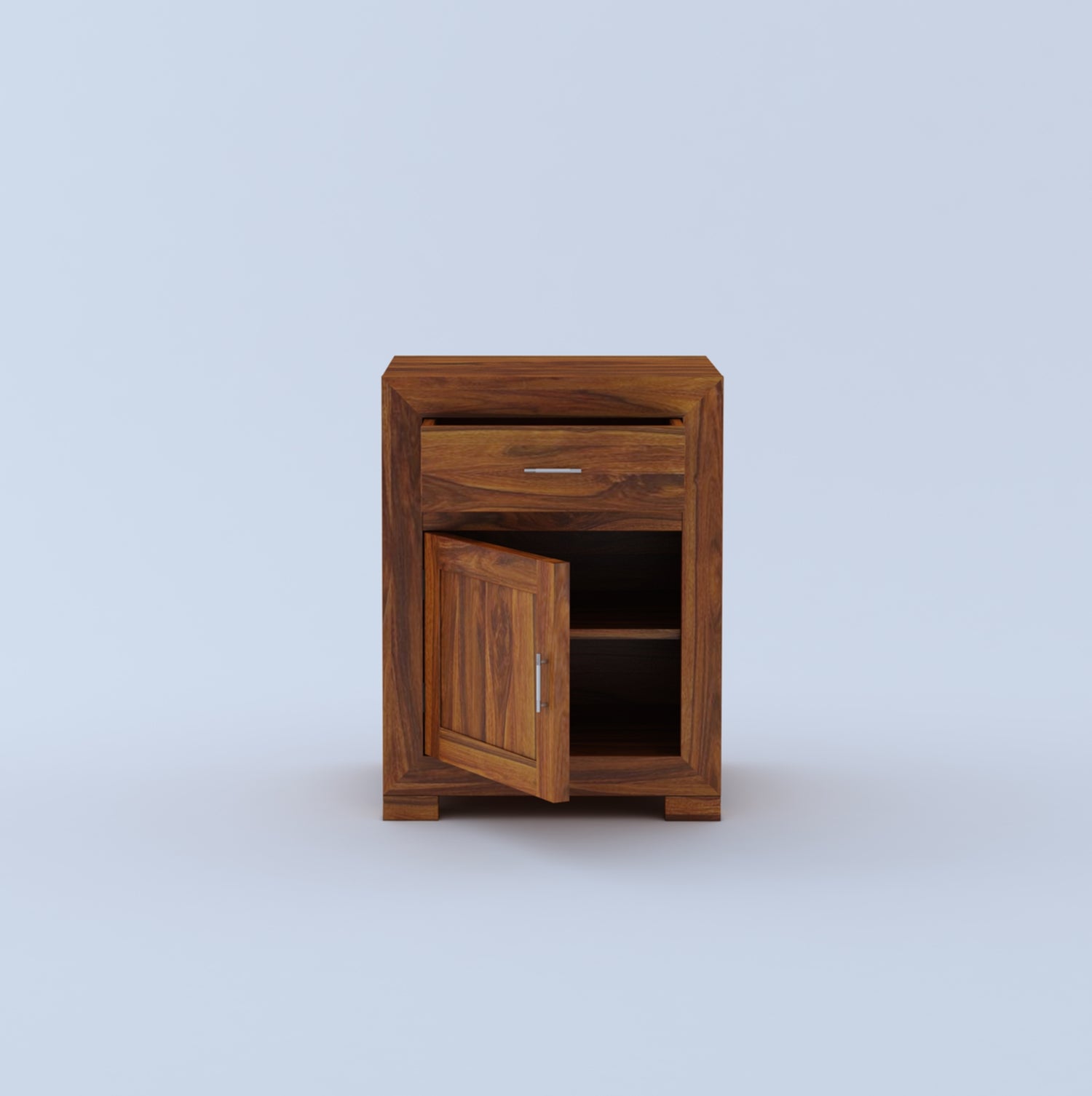Trace Solid Sheesham Wood Bedside With Drawer and Door Storage - 3 Years Warranty