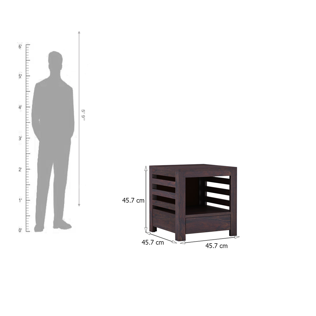 Cairo Solid Sheesham Wood Bedside Table With One Drawer Storage - 3 Years Warranty