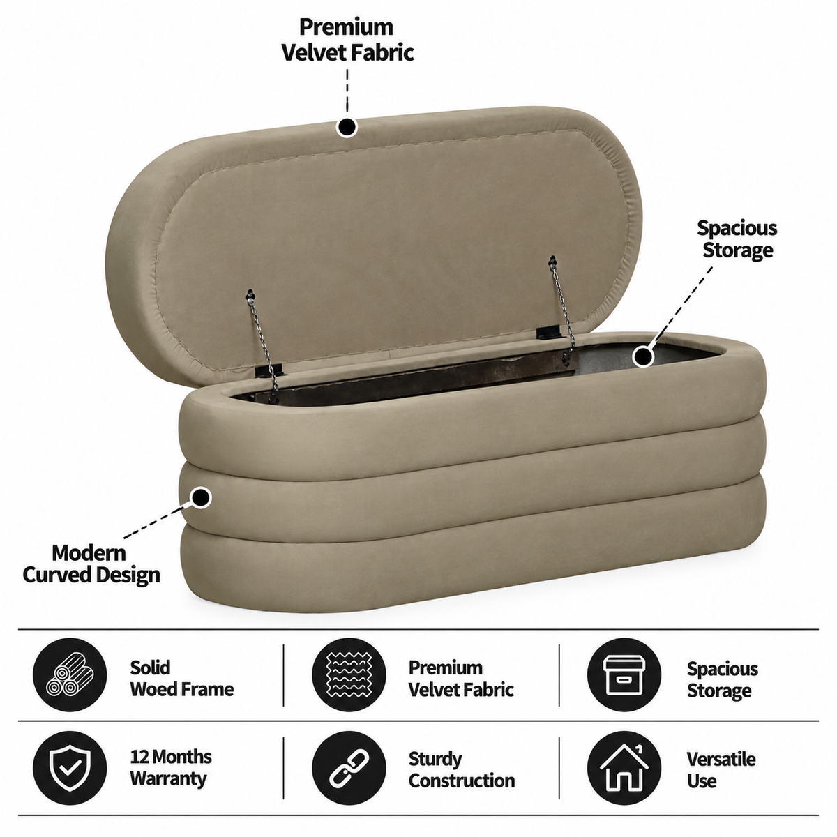 EMPEROR Upholstered Ottoman Bench With Storage - 12 Months Warranty(Mangolia)