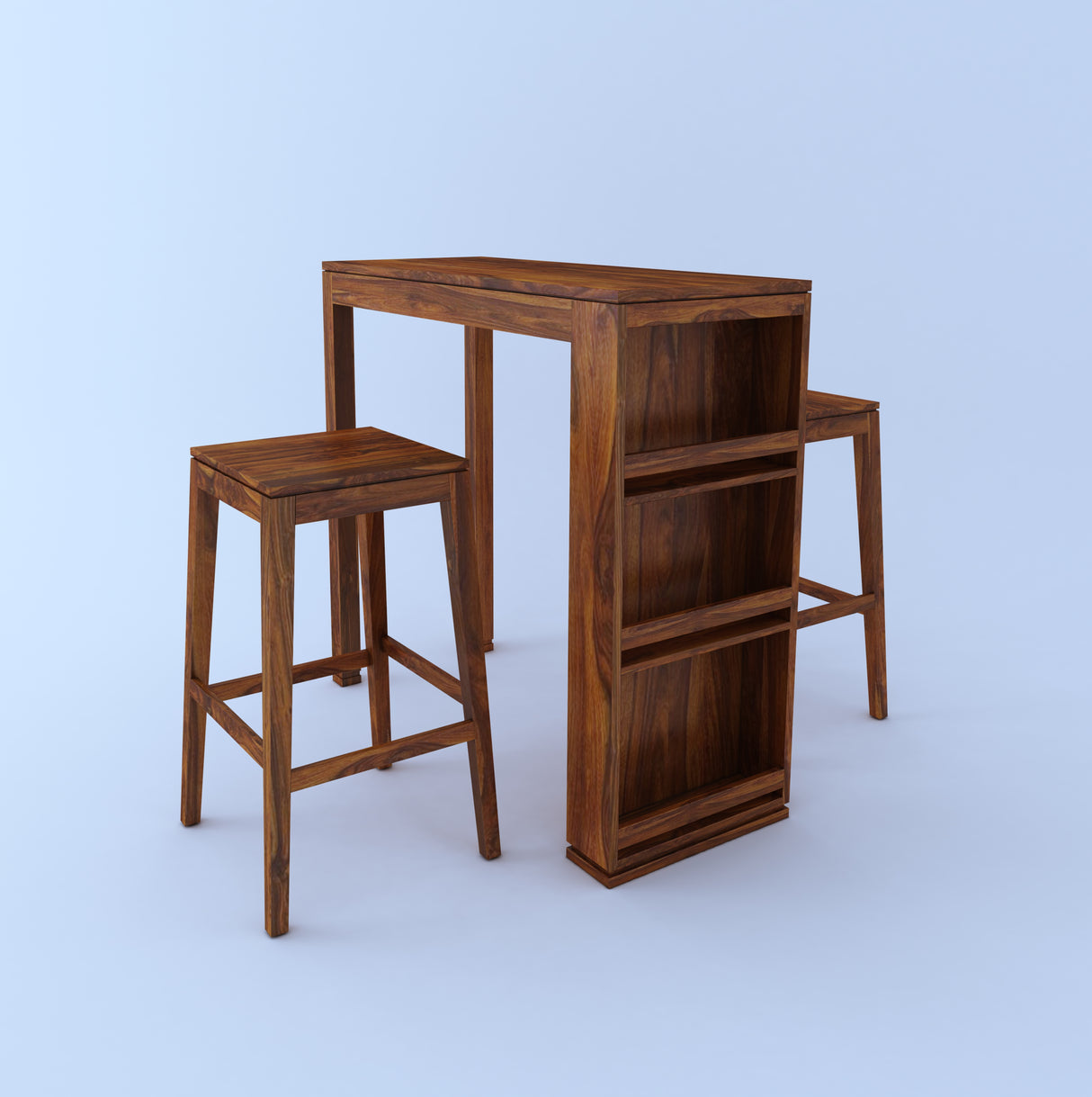 Foster Solid Sheesham Wood Bar Table With Two Stools - 3 Years Warranty