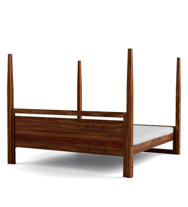 Italian Solid Sheesham Wood Poster Bed Without Storage - 3 Years Warranty