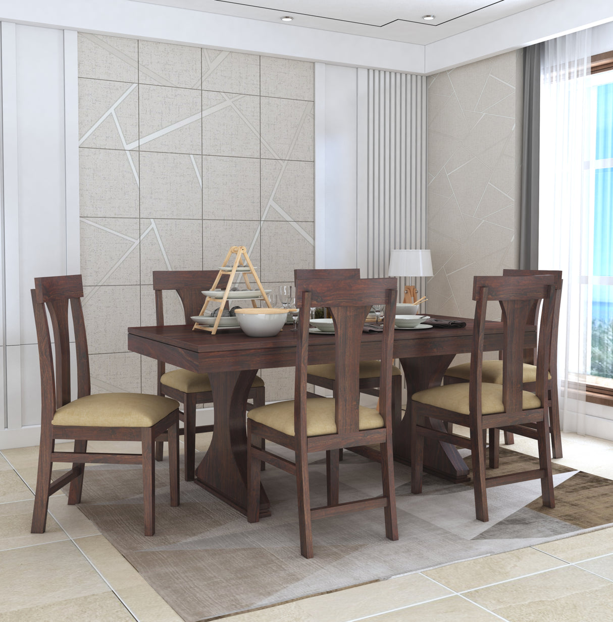 Maron Solid Sheesham Wood 6 Seater Dining Table Set - 3 Years Warranty