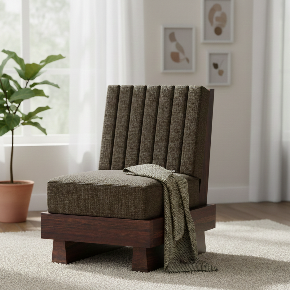 RONNY Solid Sheesham Wood Single Seater Sofa - 3 Year Warranty (LUXE EDITION)