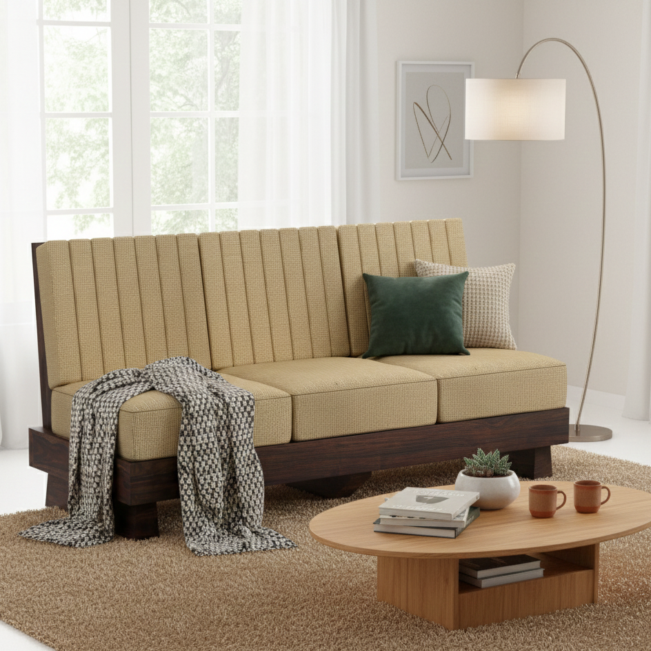 RONNY Solid Sheesham Wood 3 Seater Sofa - 3 Year Warranty (LUXE EDITION)