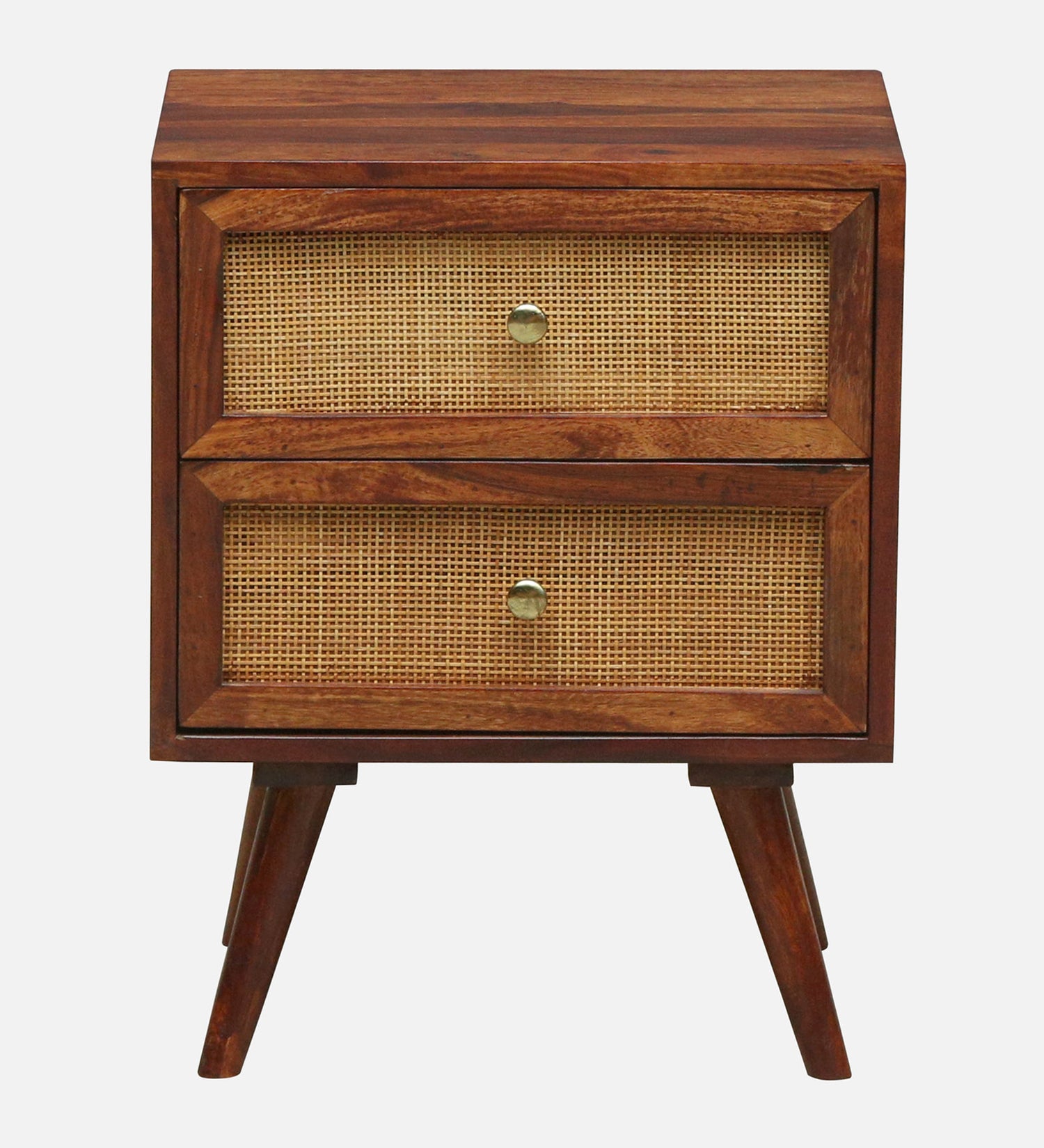Syrus Solid Sheesham Wood Two Drawer Bedside Cane - 3 Years Warranty
