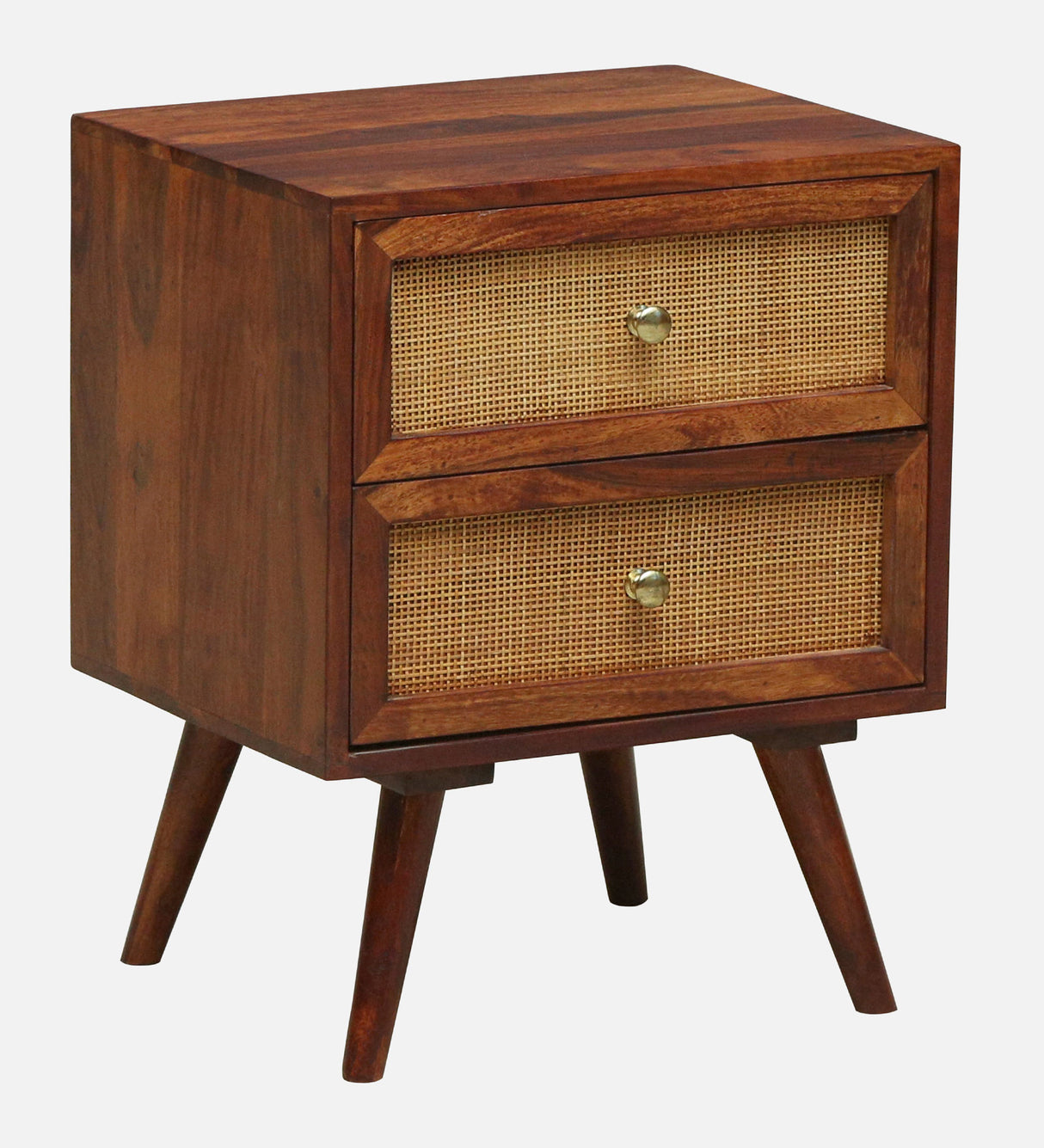 Syrus Solid Sheesham Wood Two Drawer Bedside Cane - 3 Years Warranty