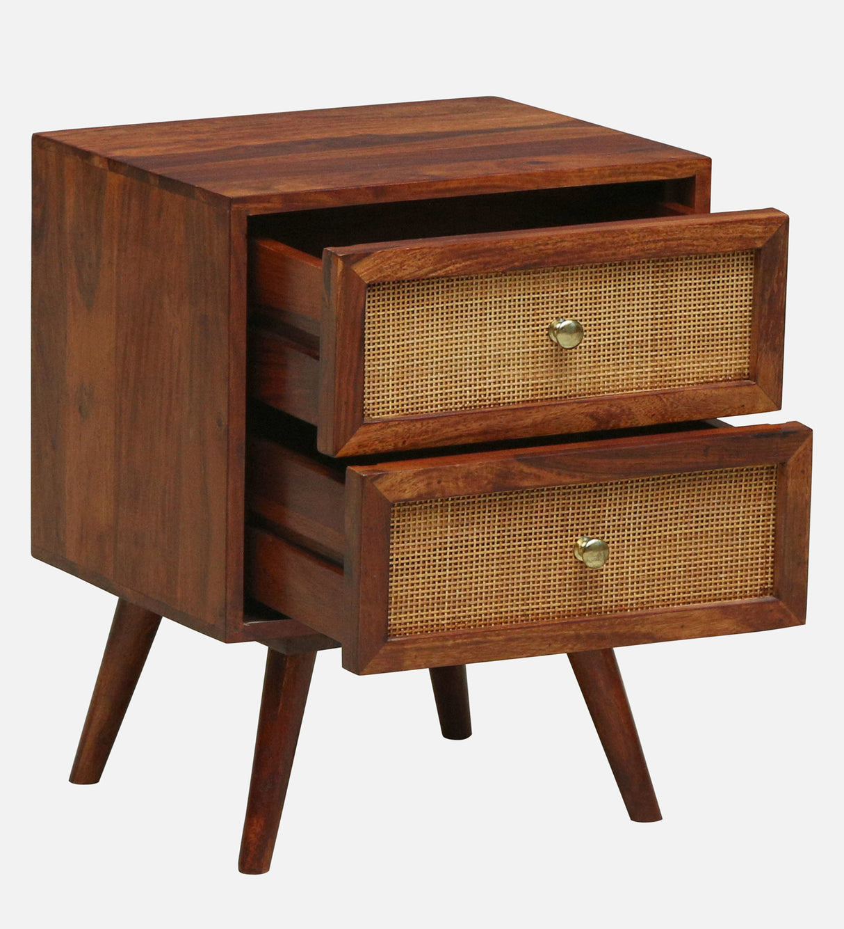 Syrus Solid Sheesham Wood Two Drawer Bedside Cane - 3 Years Warranty