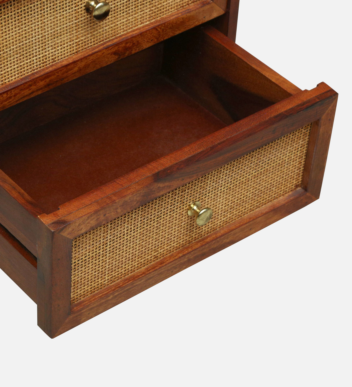 Syrus Solid Sheesham Wood Two Drawer Bedside Cane - 3 Years Warranty