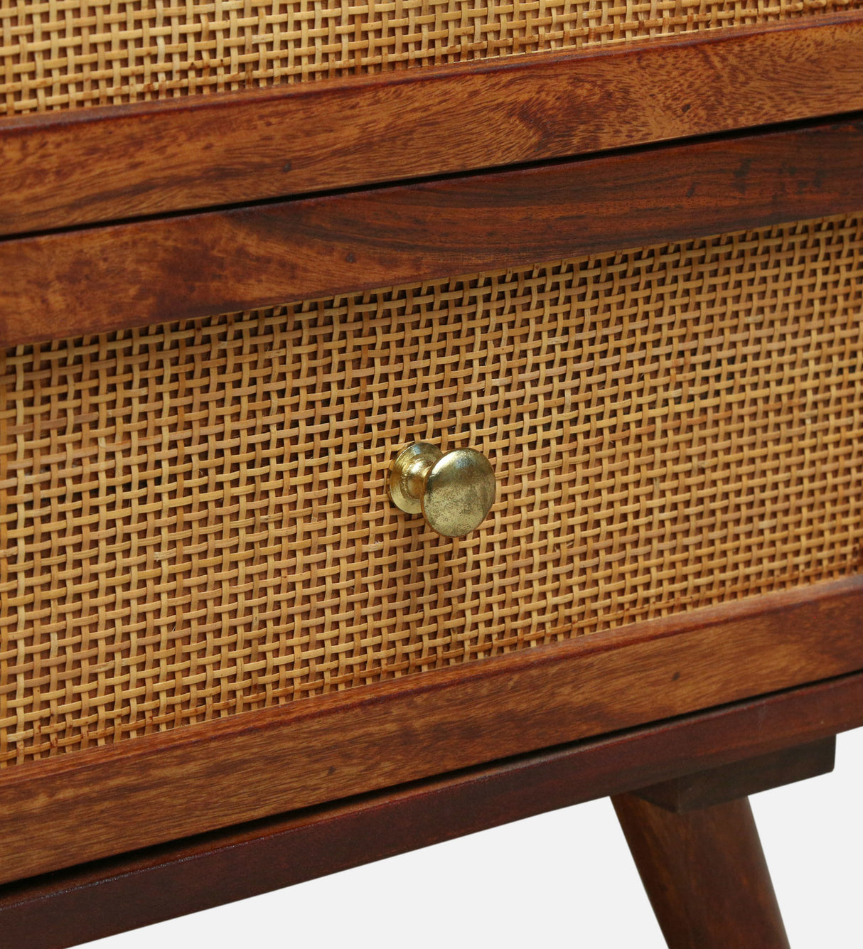 Syrus Solid Sheesham Wood Two Drawer Bedside Cane - 3 Years Warranty