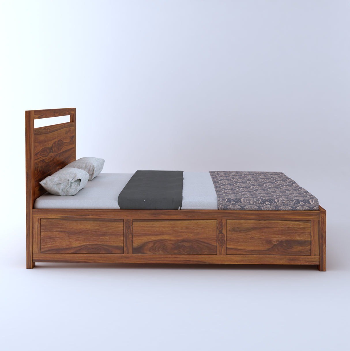 Jaipur Solid Sheesham Wood Hydraulic Storage Bed - 3 Years Warranty