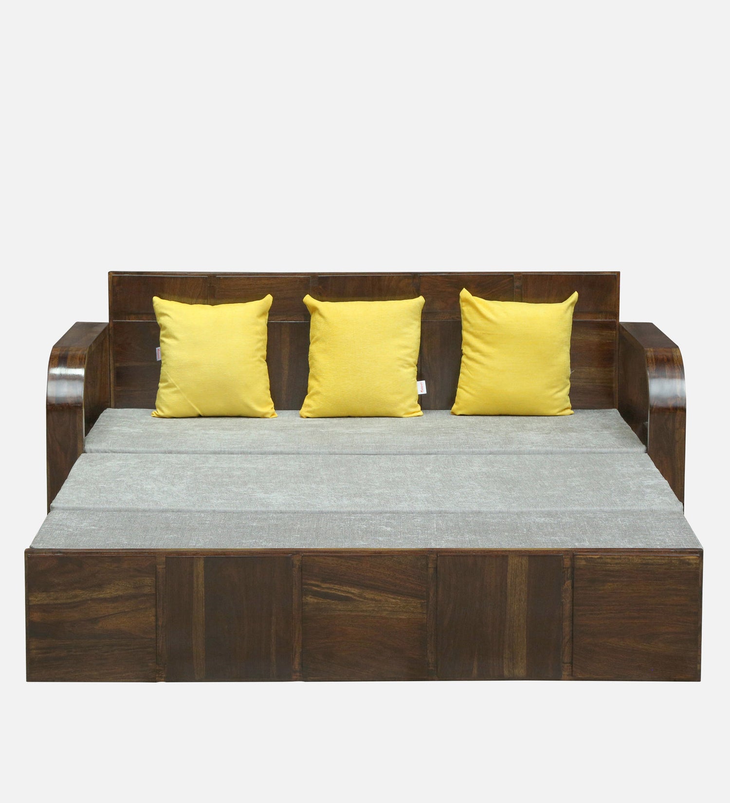 Scott Solid Sheesham Wood 3 Seater Sofa Cum Bed with Headboard Design - 3 Years Warranty
