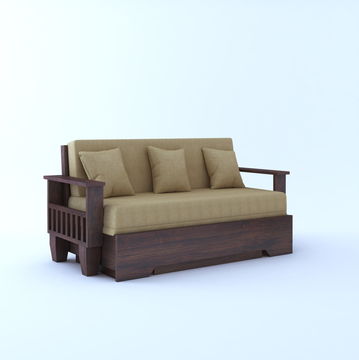 Maharaja Solid Sheesham Wood 3 Seater Sofa Cum Bed With Side Pockets - 3 Years Warranty