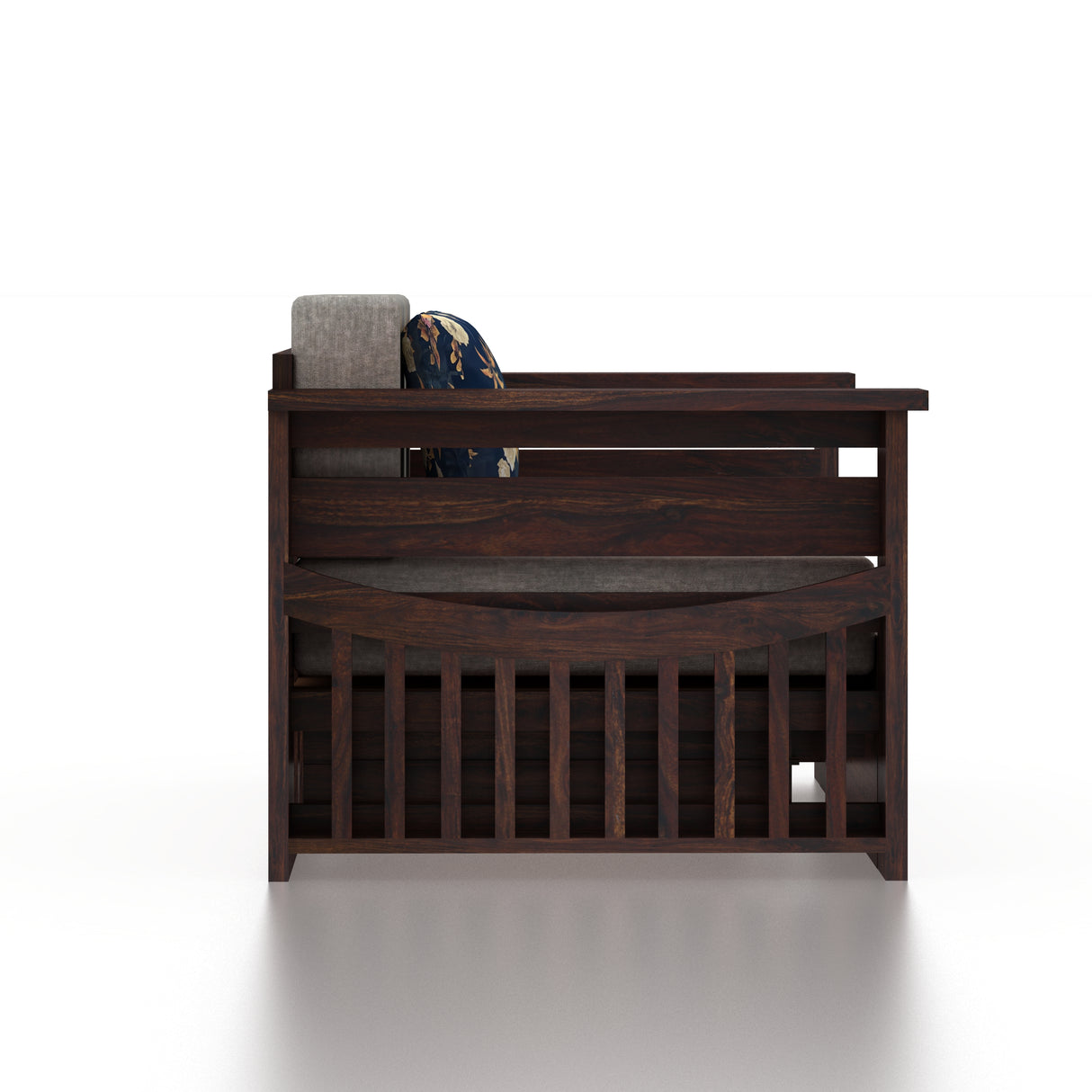 Italian Solid Sheesham Wood 2 Seater Sofa Cum Bed With Side Pockets - 3 Years Warranty