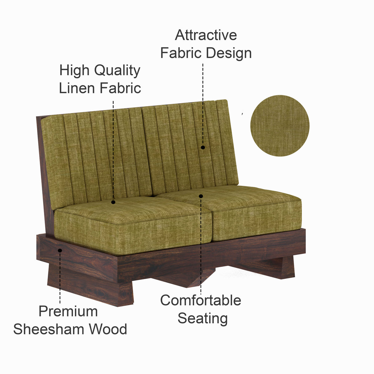 RONNY Solid Sheesham Wood 2 Seater Sofa - 3 Year Warranty (LUXE EDITION)