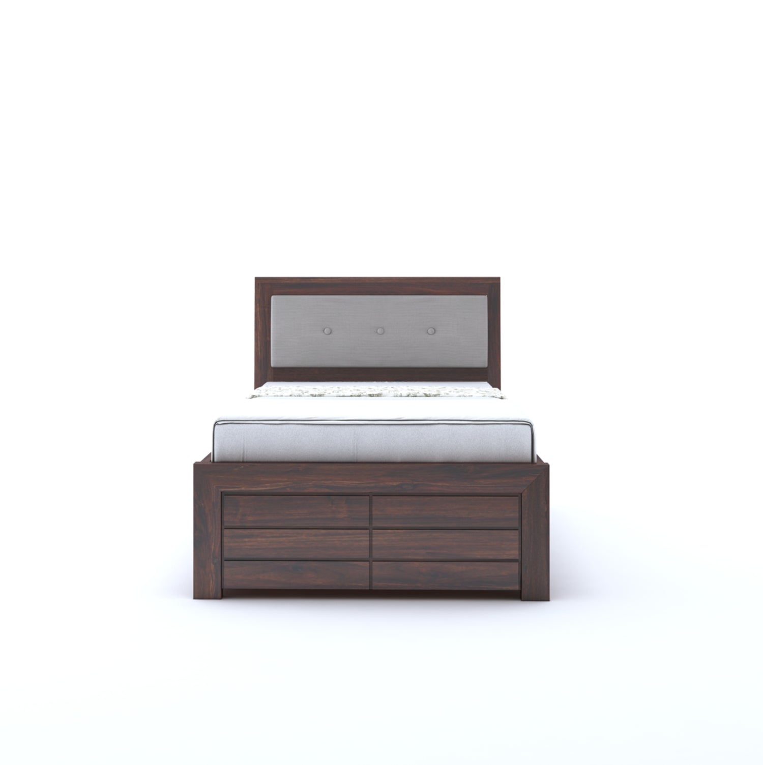 Euro Solid Sheesham Wood Single Bed With Box Storage - 3 Years Warranty