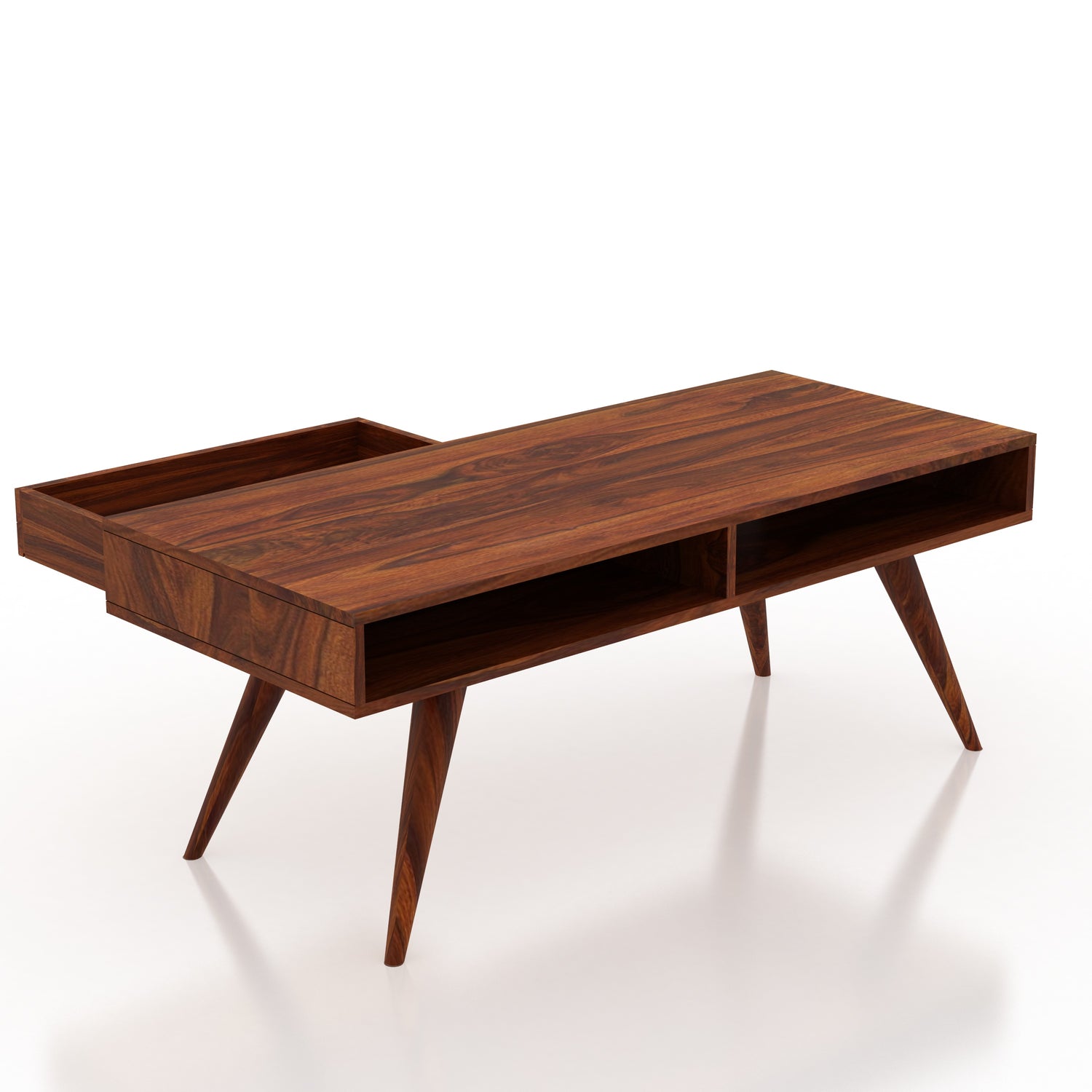 Simon Solid Sheesham Wood Coffee Table With Two Way Drawer Storage - 3 Years Warranty