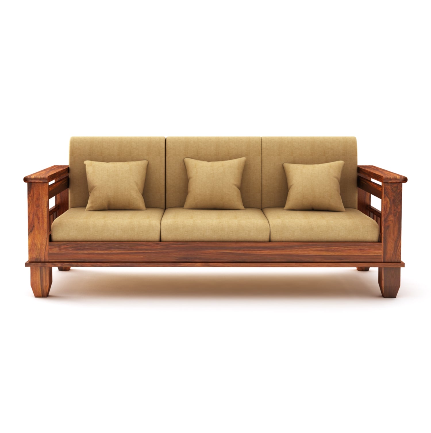 Maharaja Solid Sheesham Wood 3 Seater Sofa With Side Pockets - 3 Years Warranty