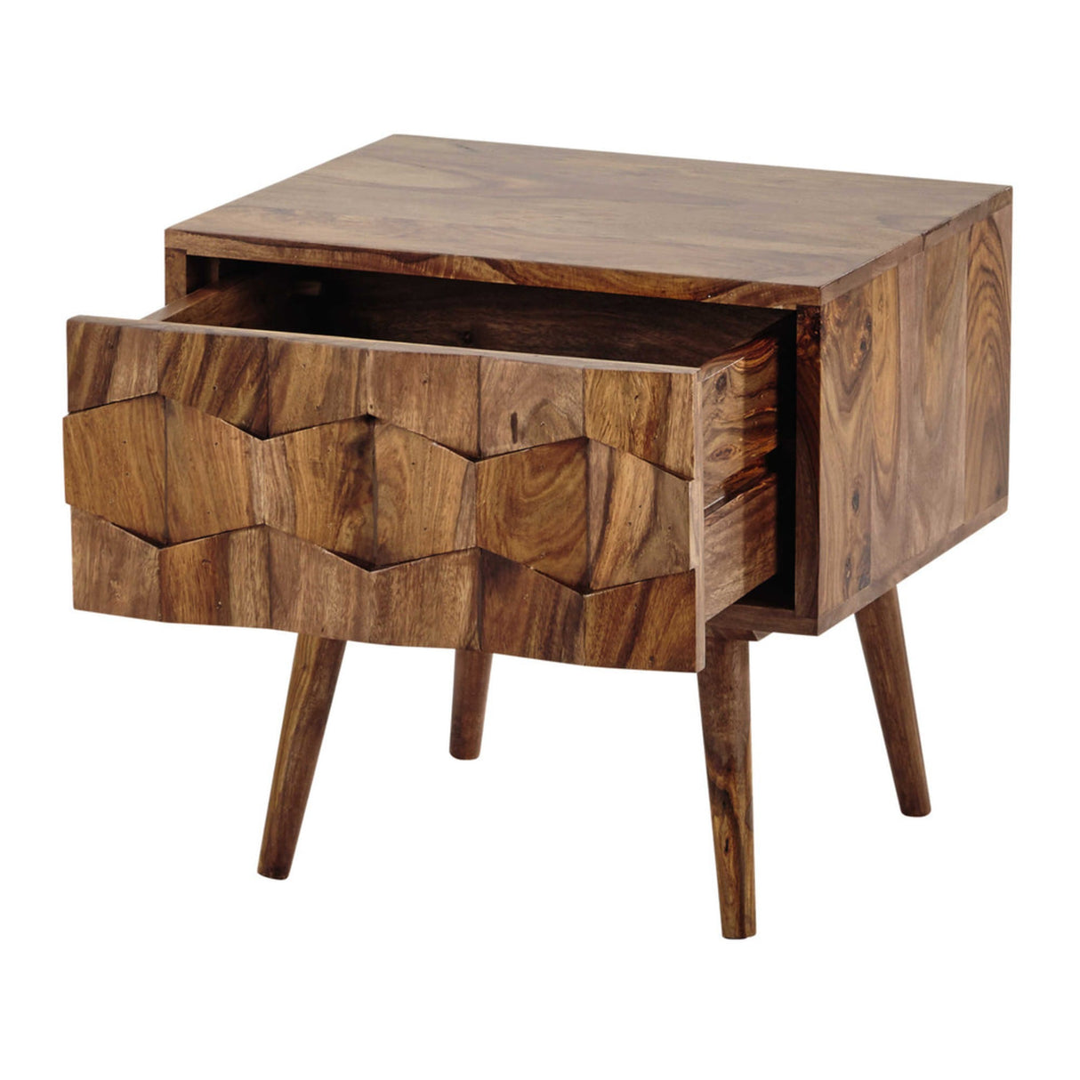 Monte Solid Sheesham Wood Bedside Table With One Drawer - 3 Years Warranty