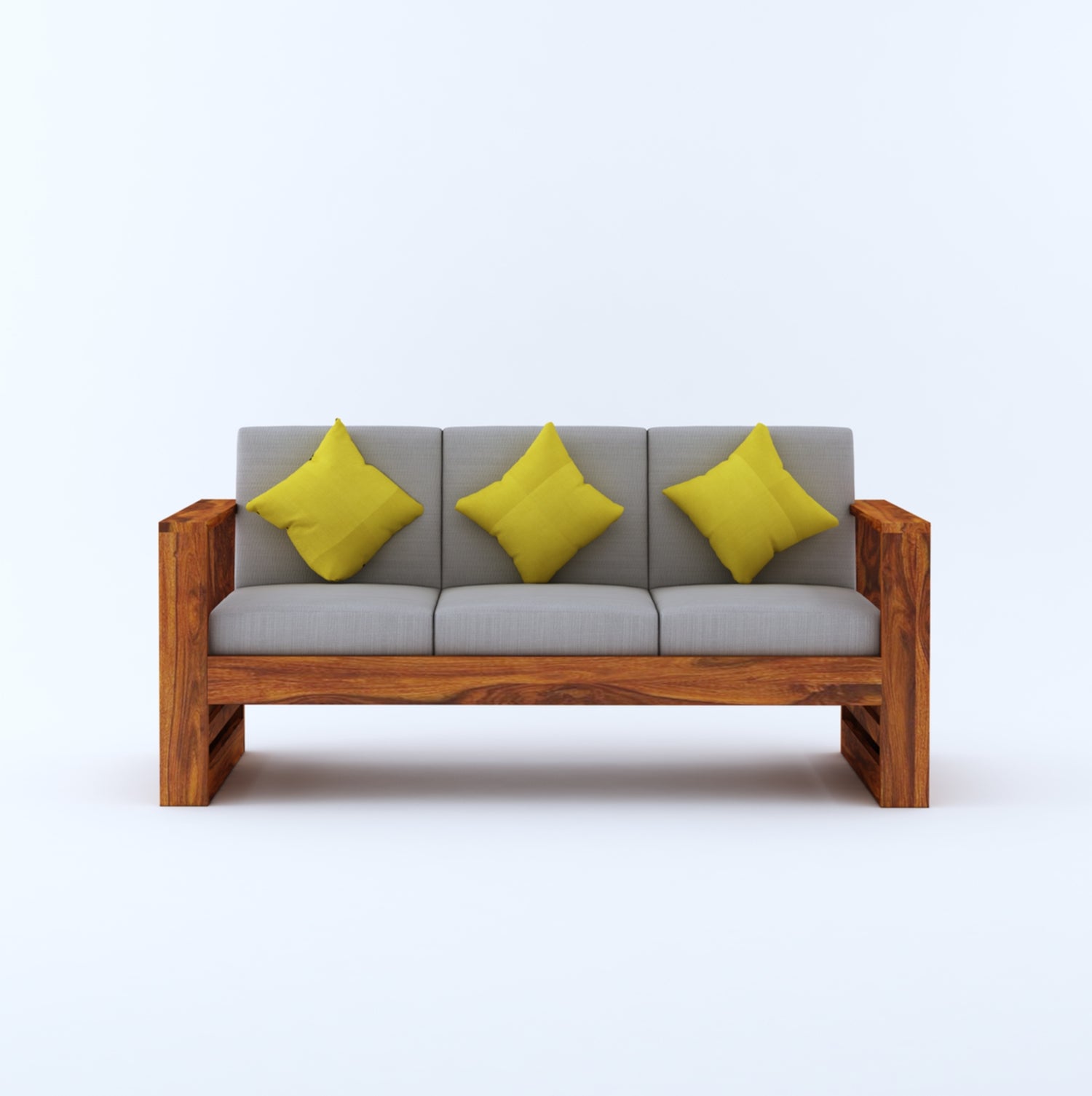 Lurid Solid Sheesham Wood 3 Seater Sofa With Side Pockets - 3 Years Warranty