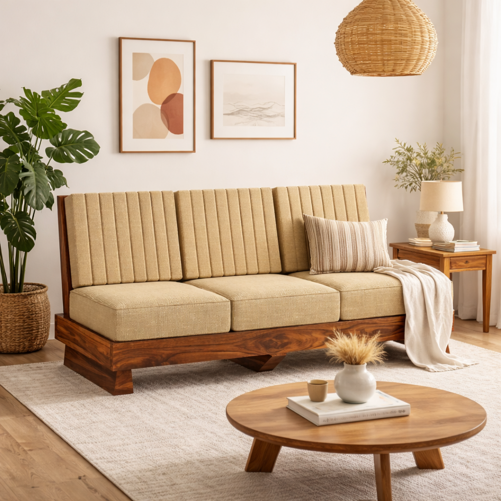 RONNY Solid Sheesham Wood 3 Seater Sofa - 3 Year Warranty (LUXE EDITION)