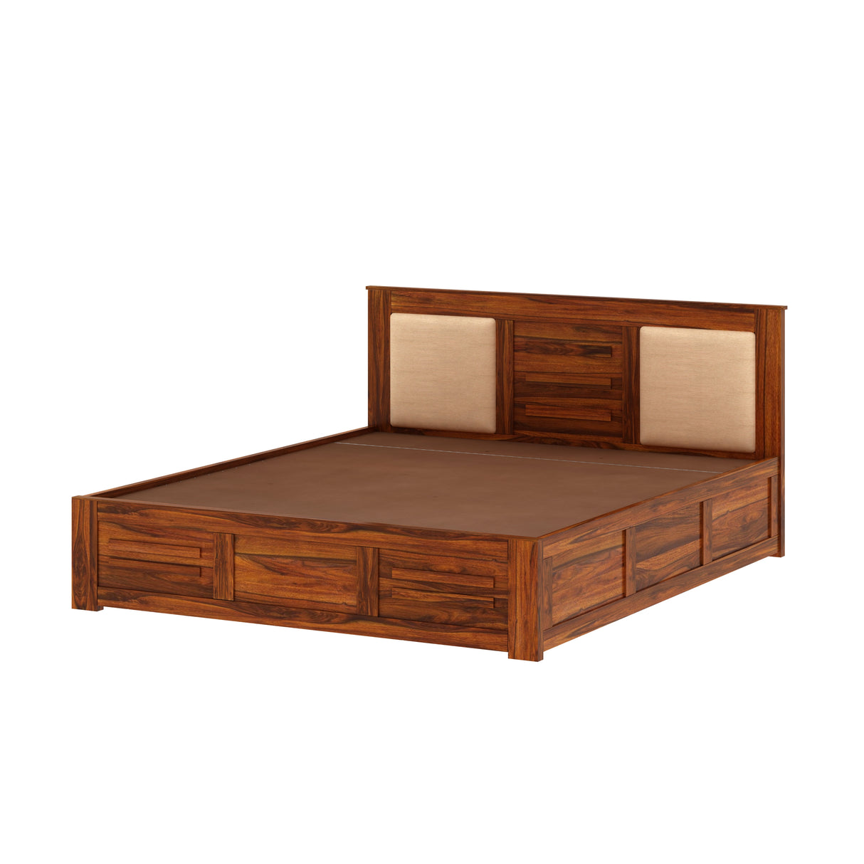 Swiss Solid Sheesham Wood Hydraulic Storage Bed with Upholstered Backrest - 3 years Warranty
