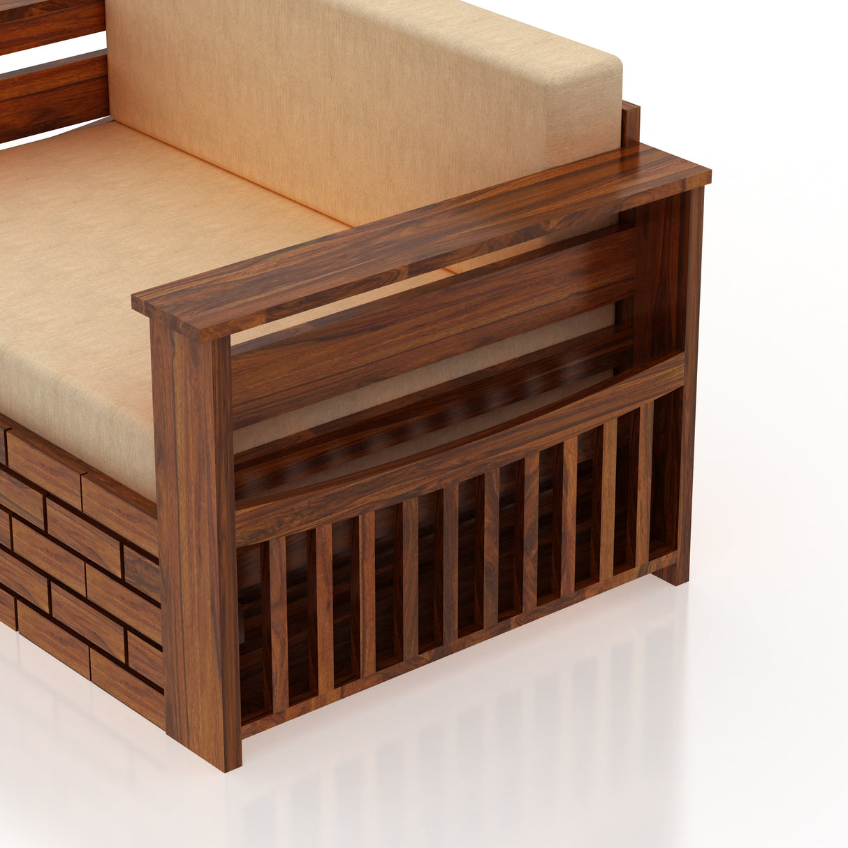 Italian Solid Sheesham Wood 2 Seater Sofa Cum Bed With Side Pockets - 3 Years Warranty