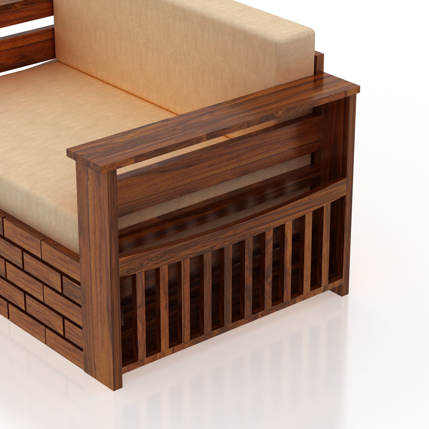 Italian Solid Sheesham Wood 2 Seater Sofa Cum Bed With Side Pockets - 3 Years Warranty