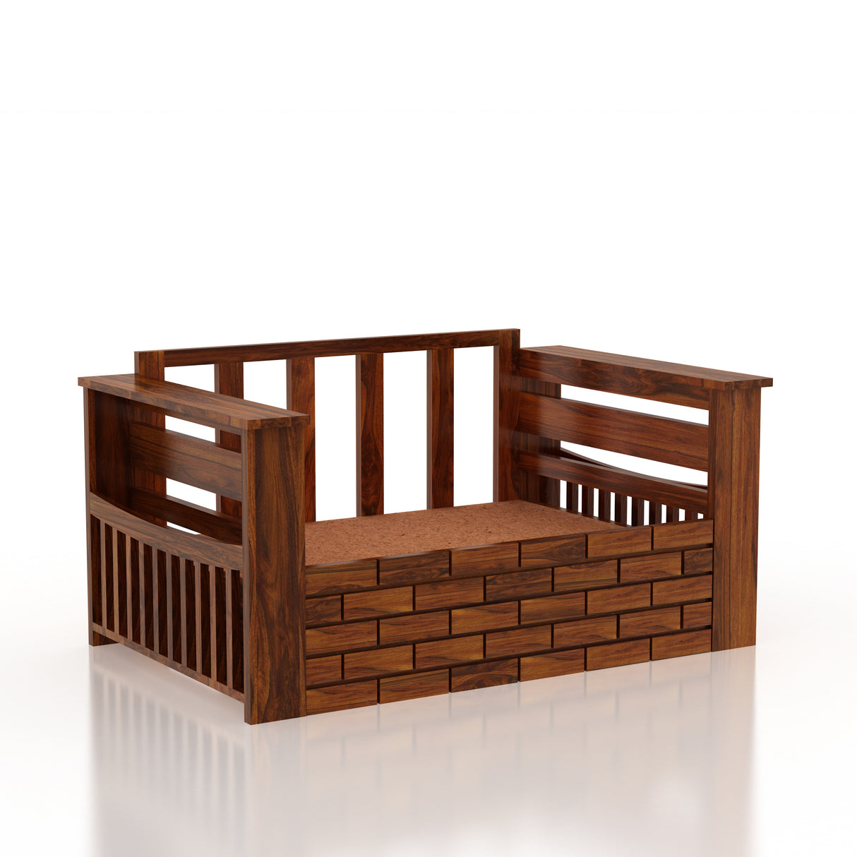 Italian Solid Sheesham Wood 2 Seater Sofa Cum Bed With Side Pockets - 3 Years Warranty