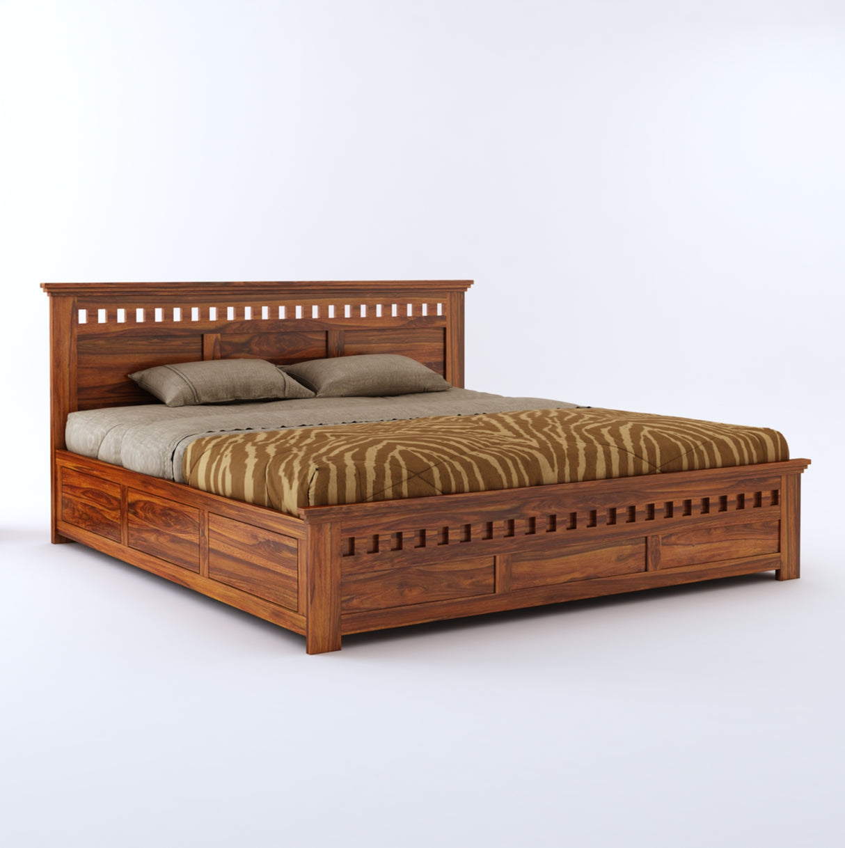 Armania Solid Sheesham Wood Bed With Box Storage - 3 Years Warranty