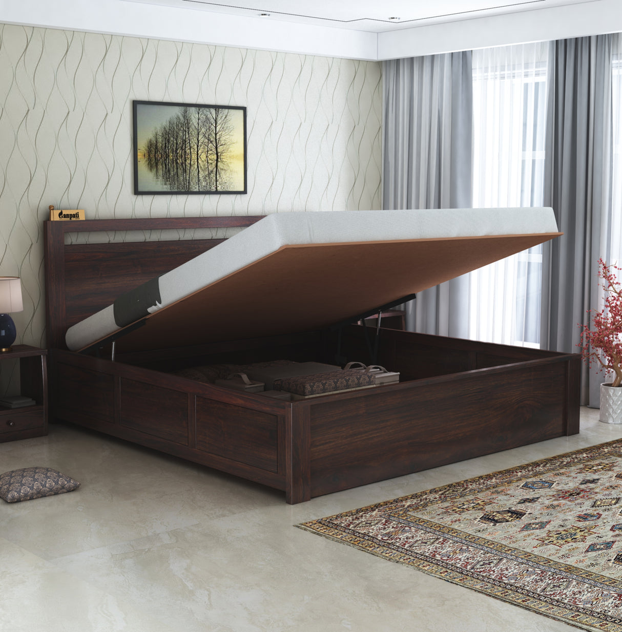 Jaipur Solid Sheesham Wood Hydraulic Storage Bed - 3 Years Warranty