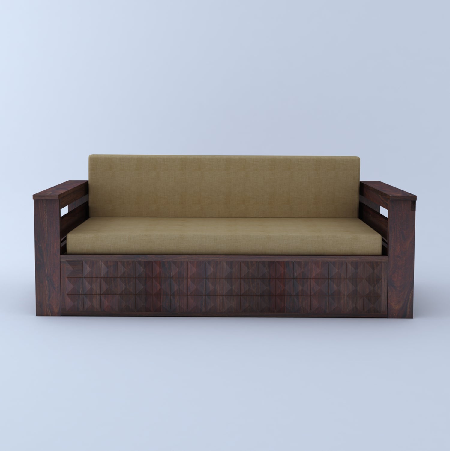 OSLO Solid Sheesham Wood 3 Seater Sofa Cum Bed With Mini Storage and Side Pockets - 3 Years Warranty