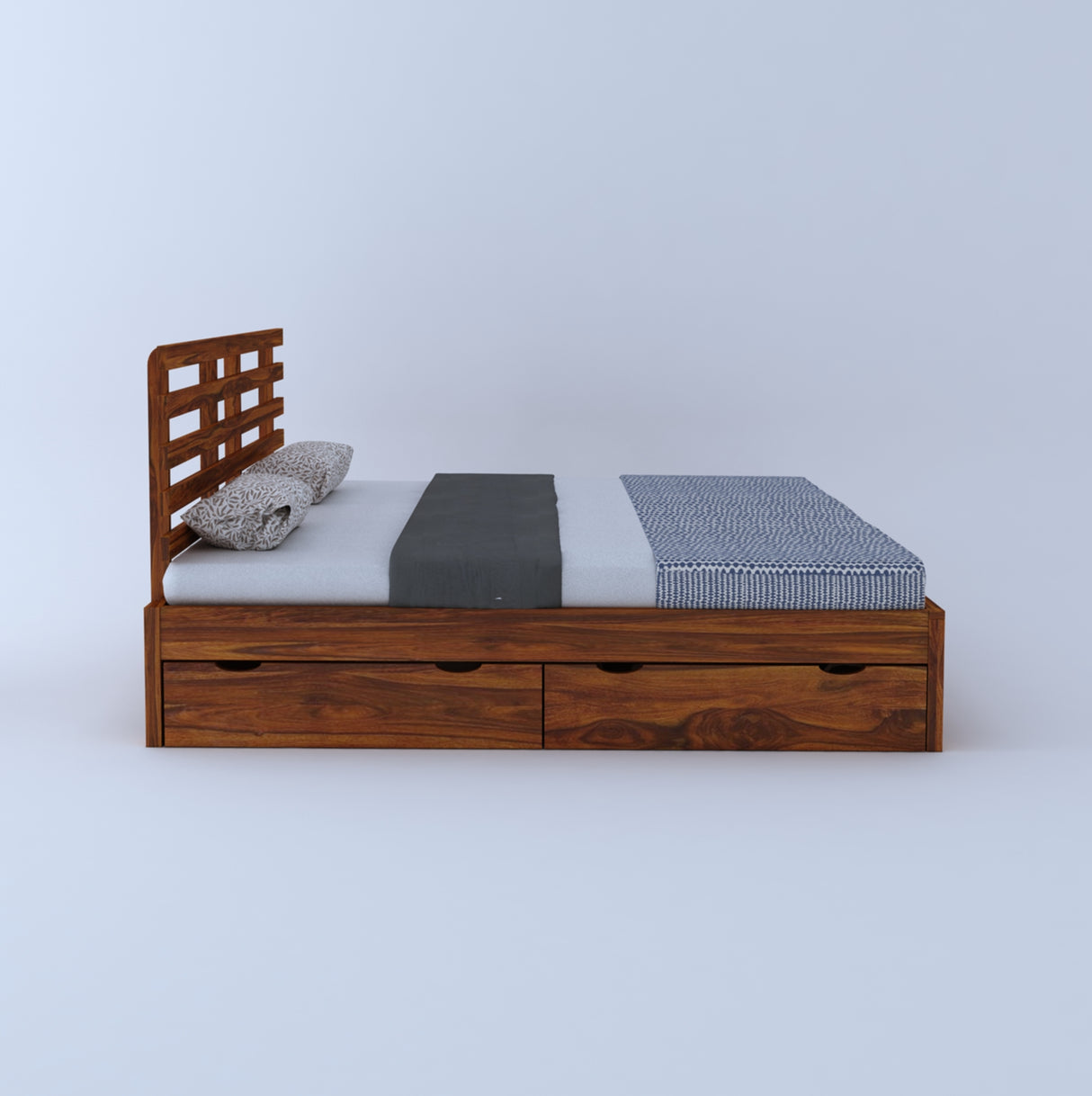 Strap Solid Sheesham Wood Bed With Four Drawer Storage - 3 Years Warranty