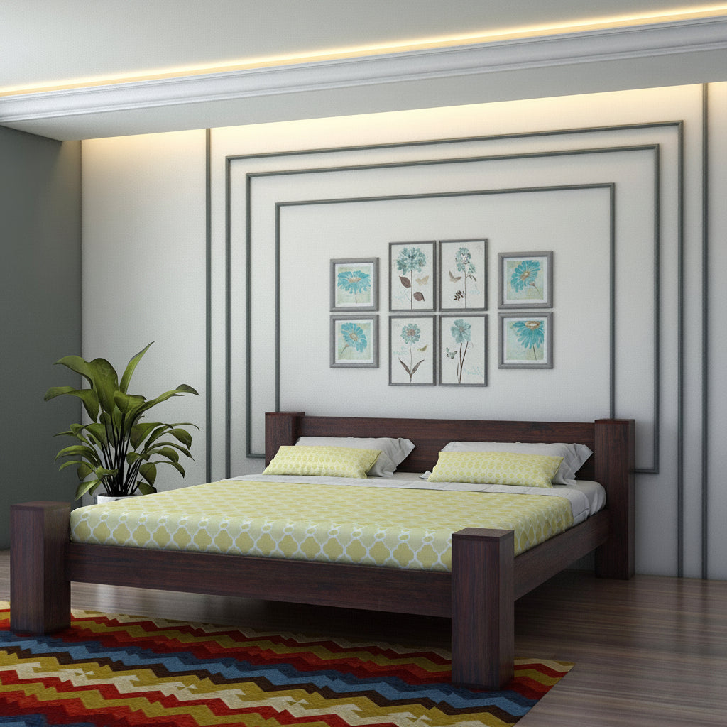 BOLT Solid Sheesham Wood Bed Without Storage - 3 Years Warranty