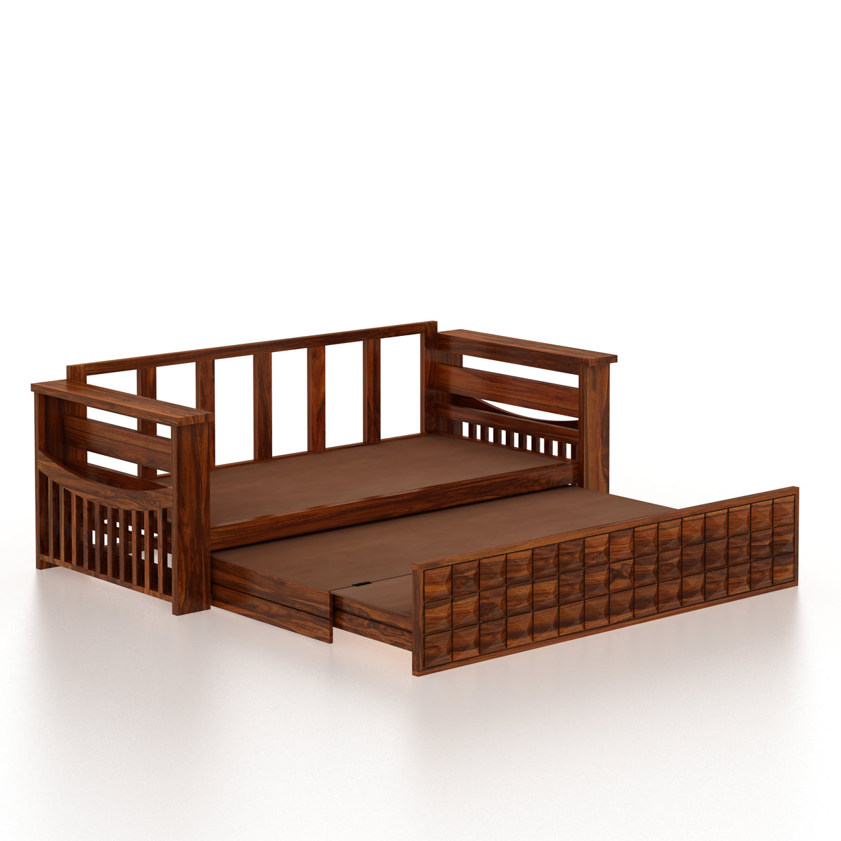 OSLO Solid Sheesham Wood 3 Seater Sofa Cum Bed With Mini Storage and Side Pockets - 3 Years Warranty