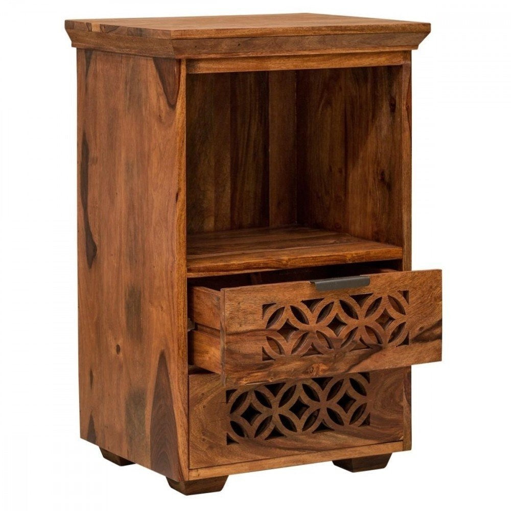 Jodhpur Solid Sheesham Wood Bedside Table  With Storage - 3 Years Warranty